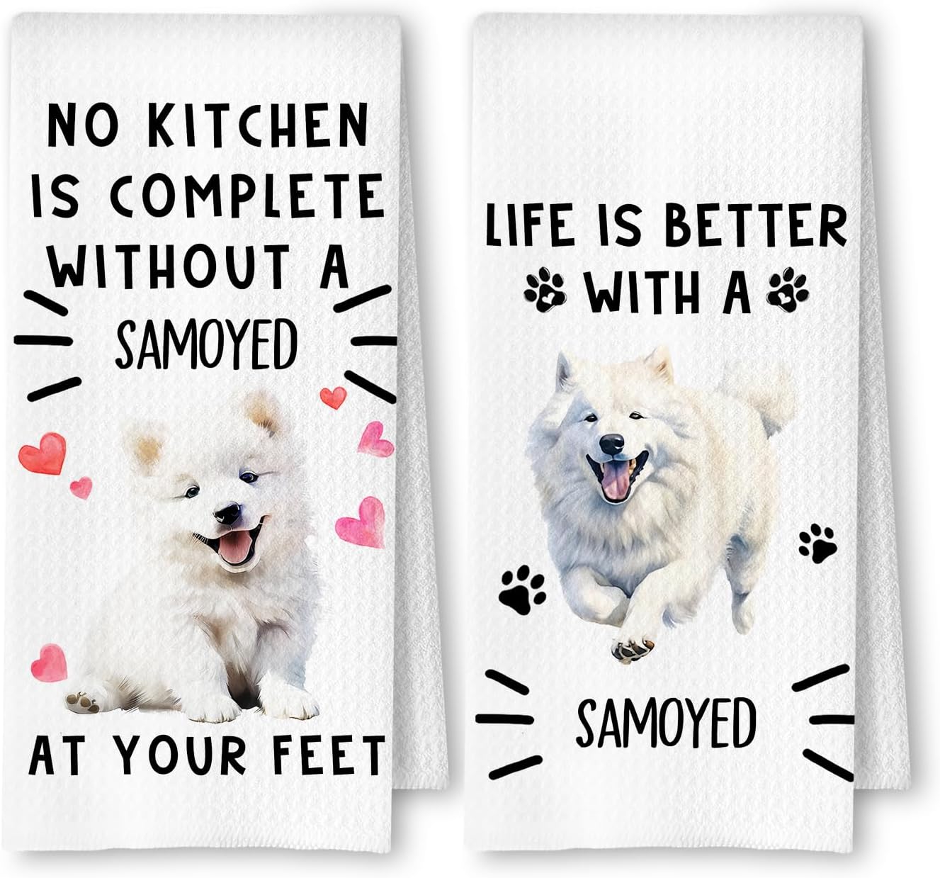 Samoyed Gifts Kitchen Towels, Samoyed Dog Dish Tea Towels for Kitchen Decor, Dog Lover Mom Dad Gifts Decorative Hand Towel, 16x24 Inches Set of 2
