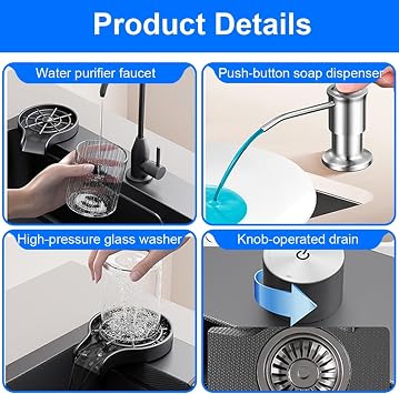 Freestanding Single Bowl Sink, Utility stainless steel kitchen sinks, Faucet with dual hot and cold controls, Farmhouse Workstation Sinks with for Home Kitchen, Bar(75cm)