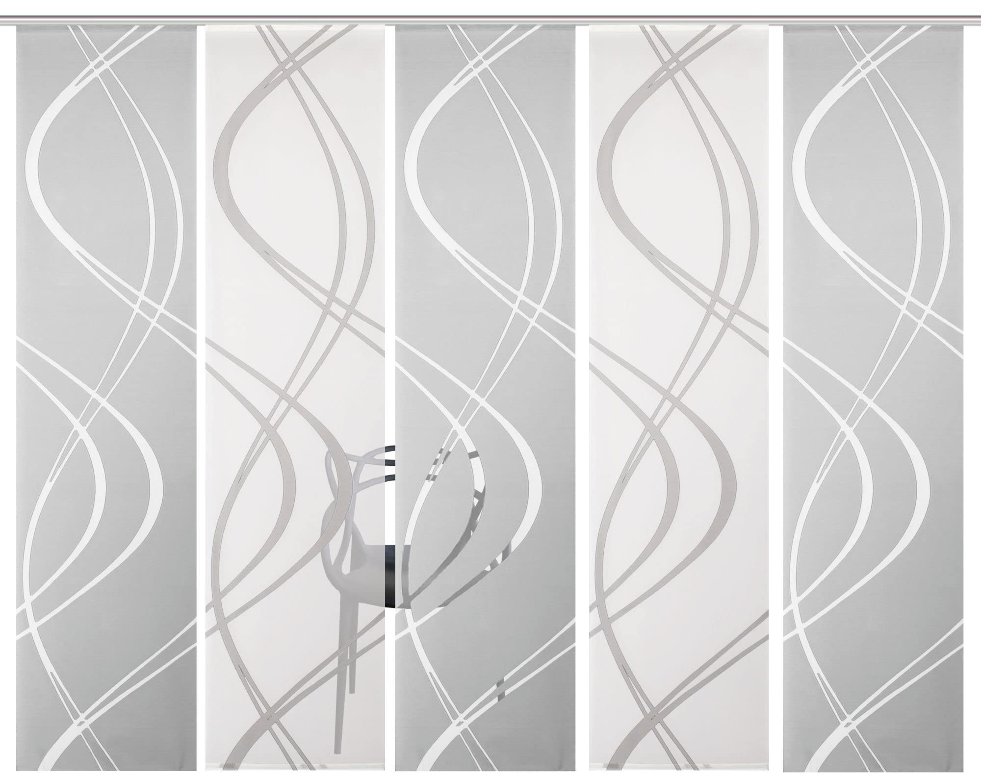 5er-Set Flächenvorhang, Blickdicht/transparent, Joanna, grau, Höhe 245 cm, 5X Dessin, 245 x 60 cm