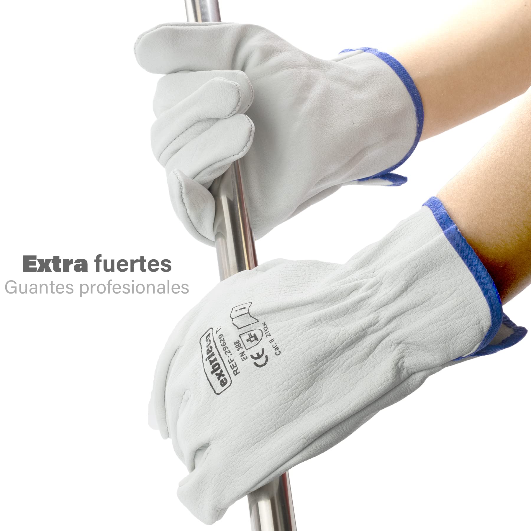 Guantes de Protección de Piel con Borrego para Fontanería, Jardinería, Soldadura y Mecánica, Guantes Piel Flor Vacuno Natural, Guantes de Trabajo en Cuero, Tallas 8 a 10 en 6 o 12 pares