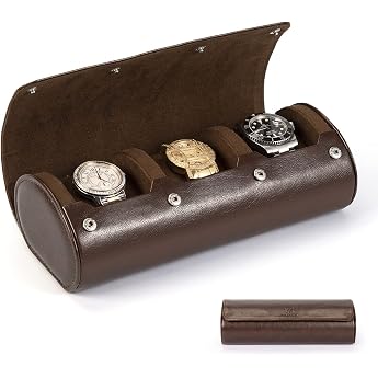 Watch Box Organizer for Men 3 Compartments for Watches and Travel Case Portable Watch Roll Display Case - Watch Case Fits All Wristwatches and Smartwatches up to 50mm Brown