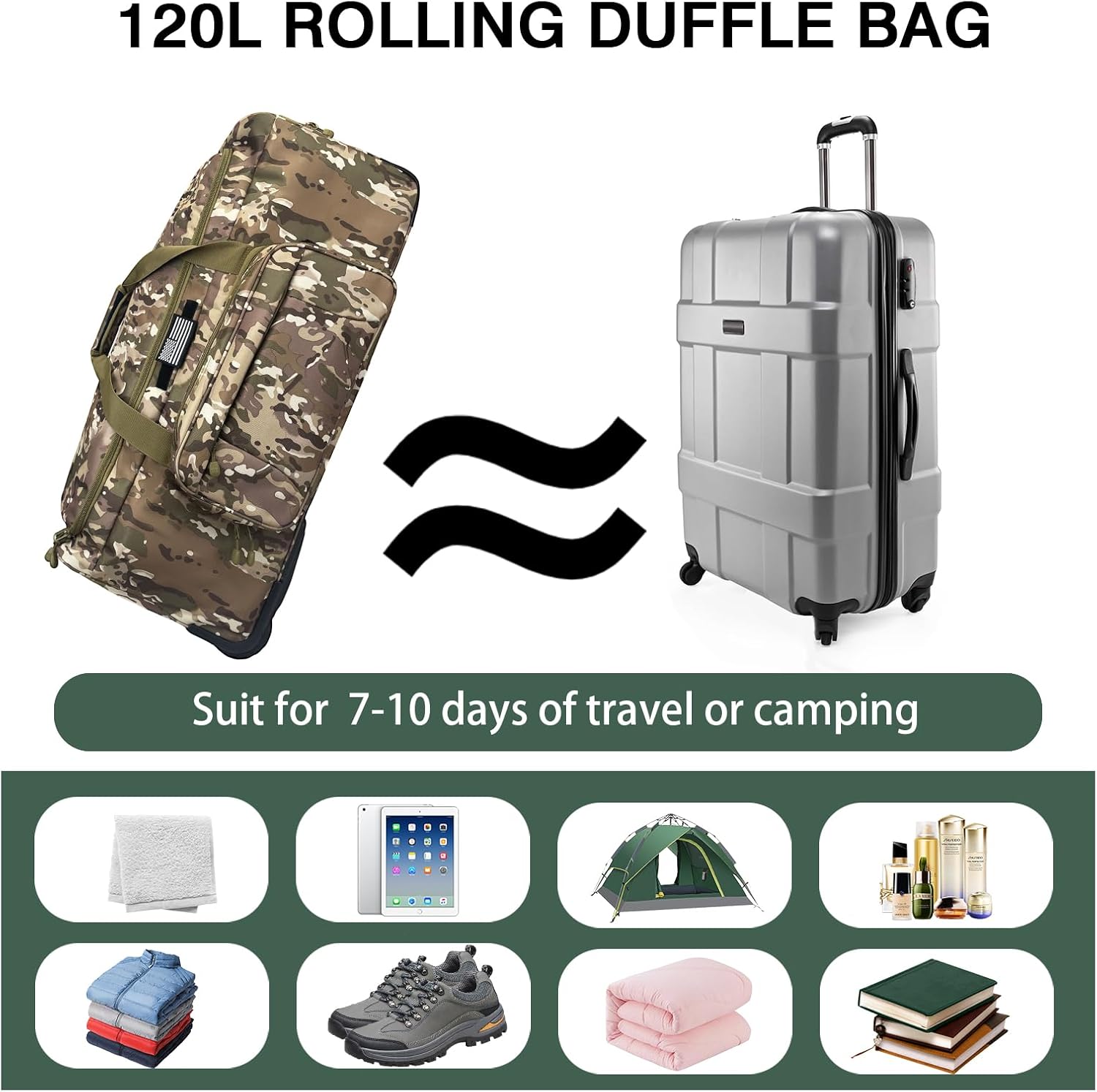WOLT 120L Rolling Duffle Bag with Wheels, Large Deployment Military Bag, Wheeled Heavy Duty Luggage for Travel, Camping - Image 7
