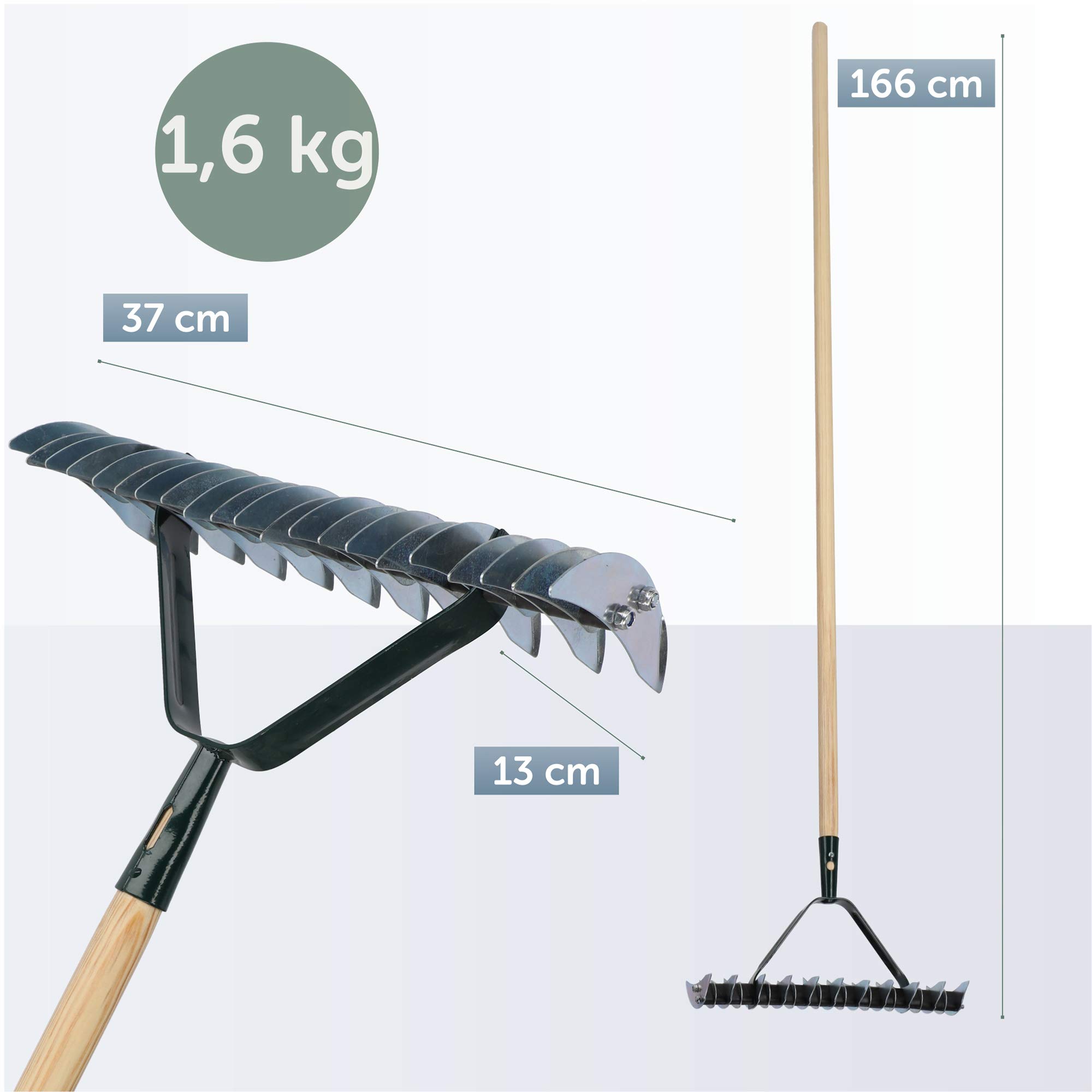 Cutter di Kadax in acciaio di alta qualità, ventilazione a due pavimento a due lettere, ventola del prato, sfilata manuale con larghezza di lavoro di 37 cm, coltivatore (con stelo)