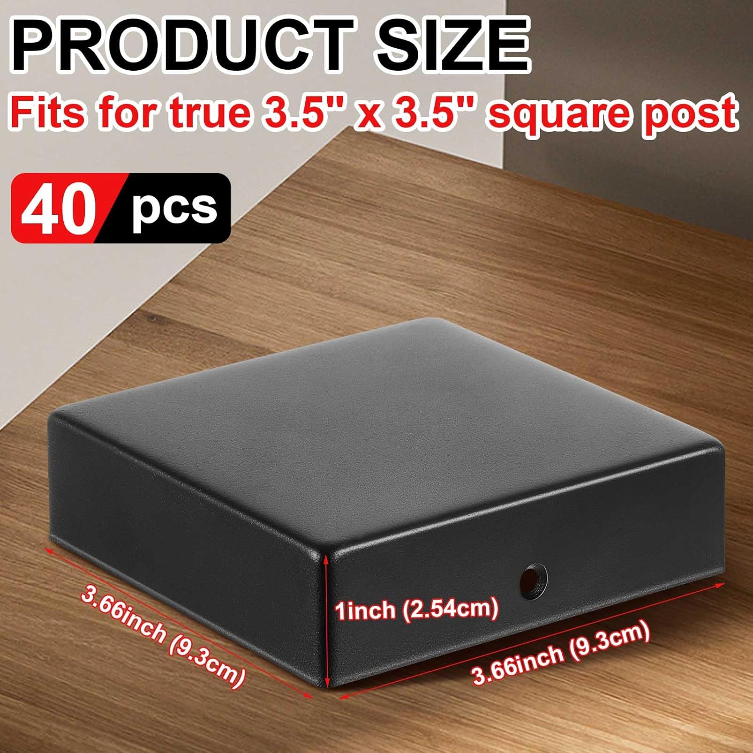 Pelopy 40 Pcs 4 x 4" Flat Pyramid Post Cap for True 3-1/2" x 3-1/2" Wood Posts Black Galvanized Powder Coated Steel Weatherproof Caps Cover for Decks, Porches, or Corridors Mailbox