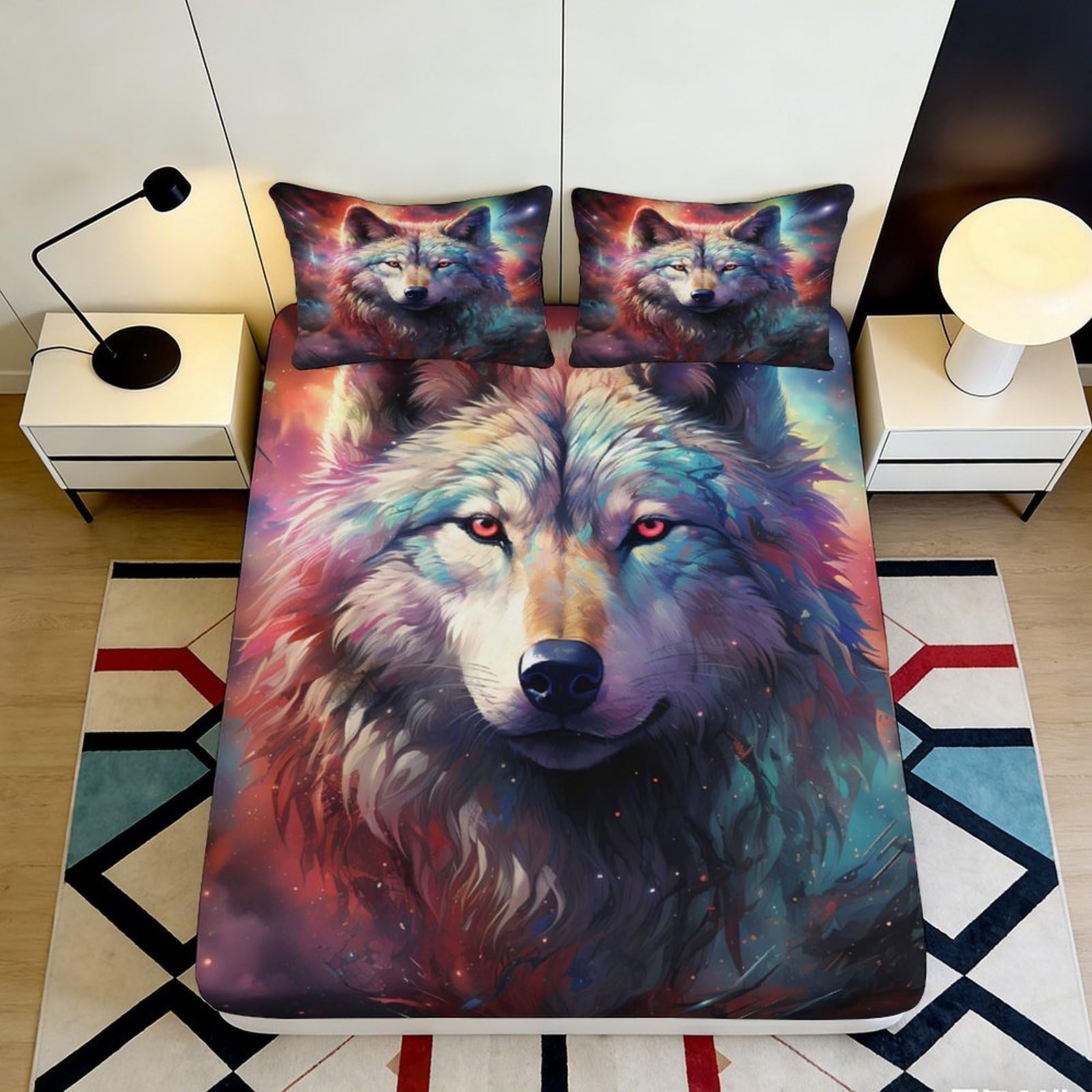 Jqzkxnhpbr Style-5 3D Printed Wolf Night Fitted Sheet Microfiber Soft Breathable Forest Spirit Bed Cover For Bedroom Guest Room Decor 90X200x25cm