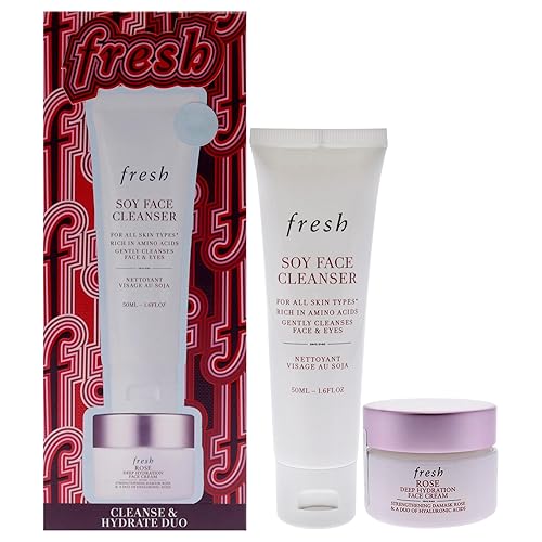 Fresh Kit de limpieza e hidratación para mujer, 2 unidades de 0.5 onzas de hidratación profunda de rosa y ácido hialurónico, 1.6 onzas de soya