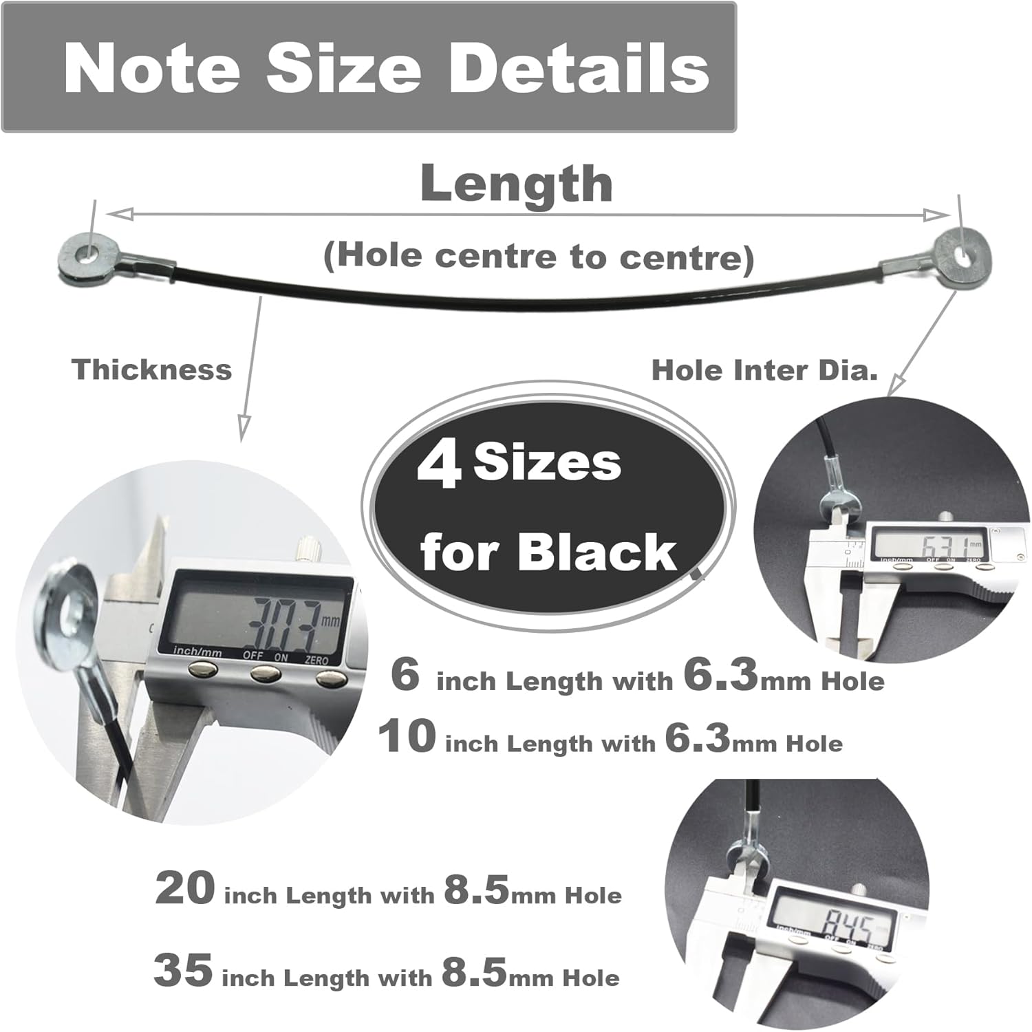 1/8"(3mm) Wire Diam Galvanized Steel Cable Eyelets Ended Short Rope Lanyard Safety Tether Chain Lock with Vinyl Coated Cover, 10 Pcs Black 6"/15cm Length - Image 2