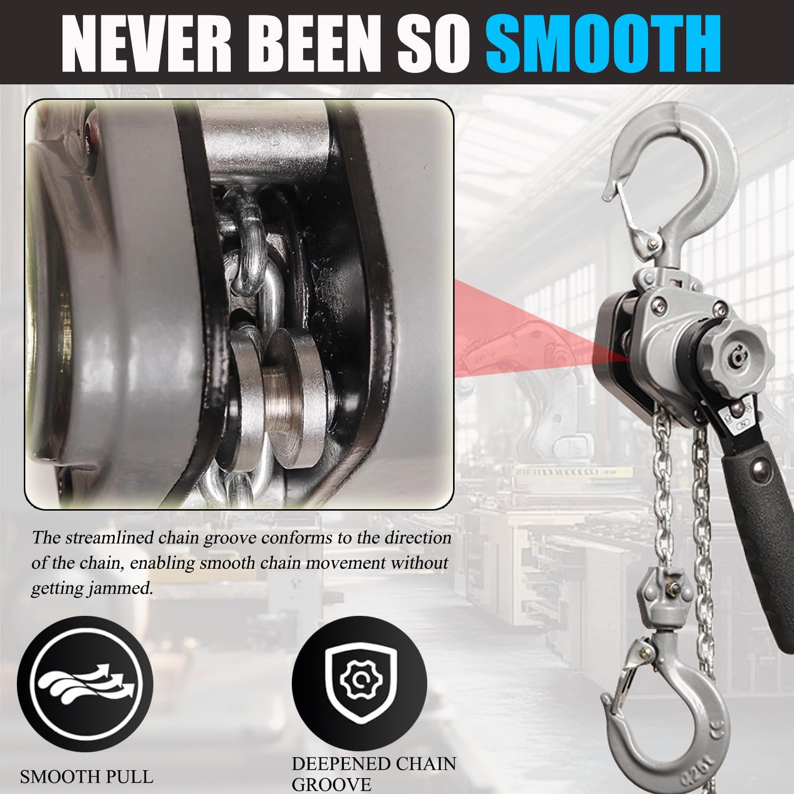 Paranco manuale a catena, leva resistente con 2 ganci e catena G80, strumento compatto per garage, magazzino e officina, funzionamento facile e design durevole