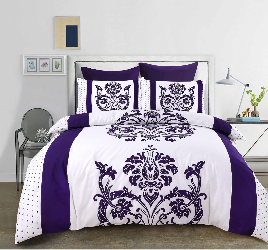 Kampala Hill Darcy Plum Kingsize Duvet Cover Set Polycotton Damask Bedding