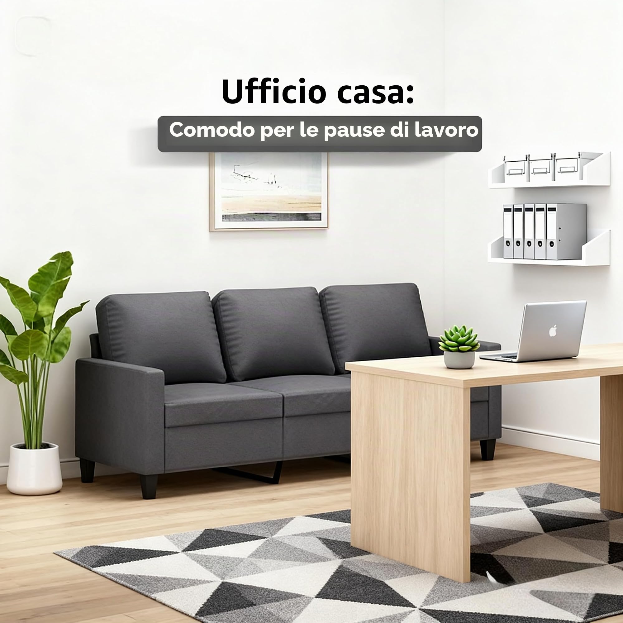 Bladez Divano 3 posti grigio 180 cm ecopelle - Moderno divano soggiorno con piedini in metallo, durevole e facile da pulire, ideale per casa, ufficio o camera degli ospiti
