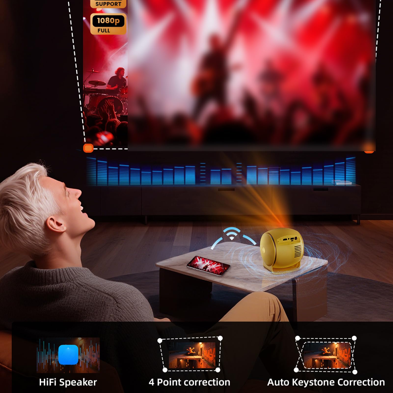 Generic Mini Proiettore 4K, Proiettore Home Theater a LED con 14.0, Messa a Fuoco Automatica, 150 ANSI, Display da 30 a 200 Pollici, per la Visualizzazione di Film in Casa (Spina europea)