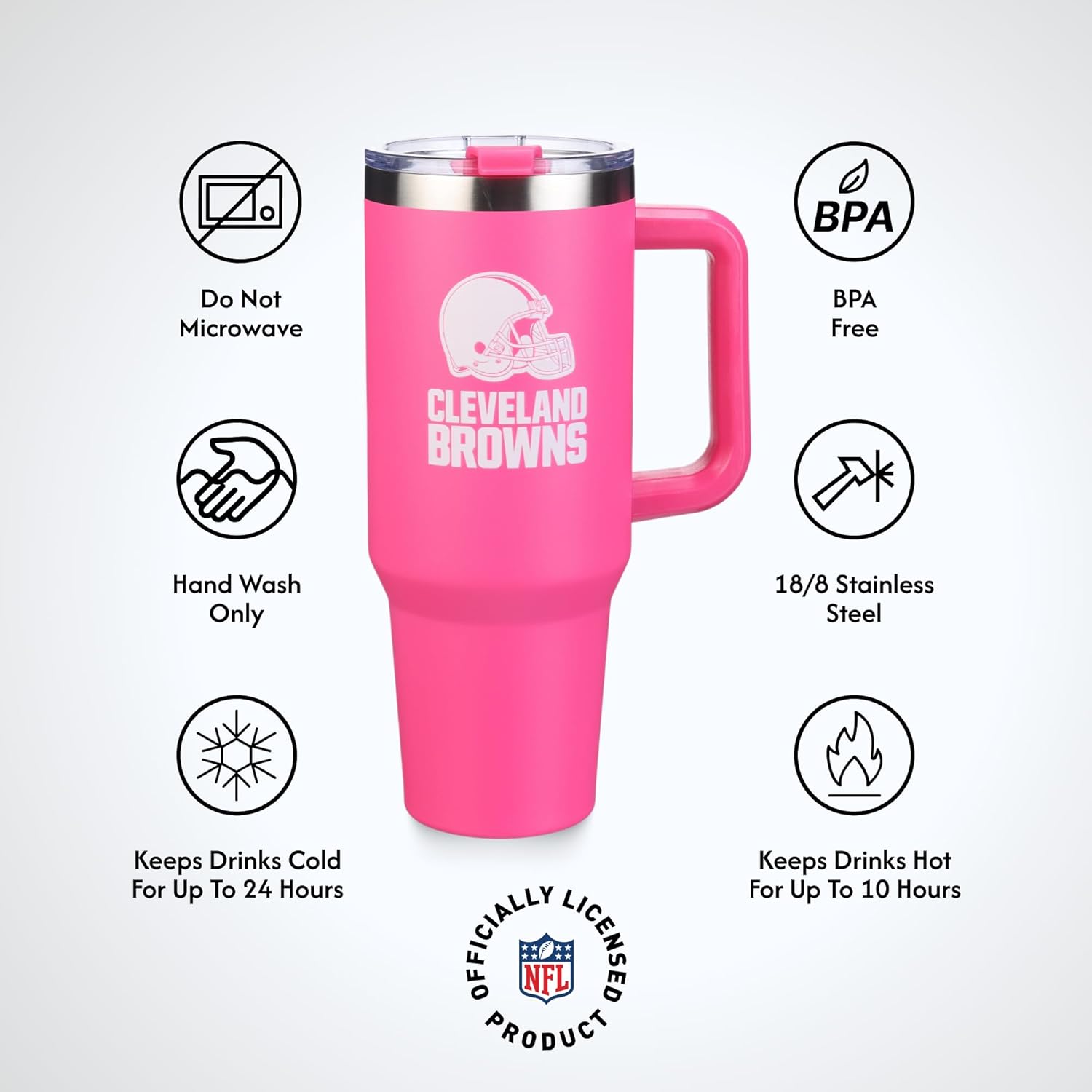 The Memory Company Officially Licensed NFL - Cleveland Browns 40oz Pink Game Day Tumbler with Team Logo