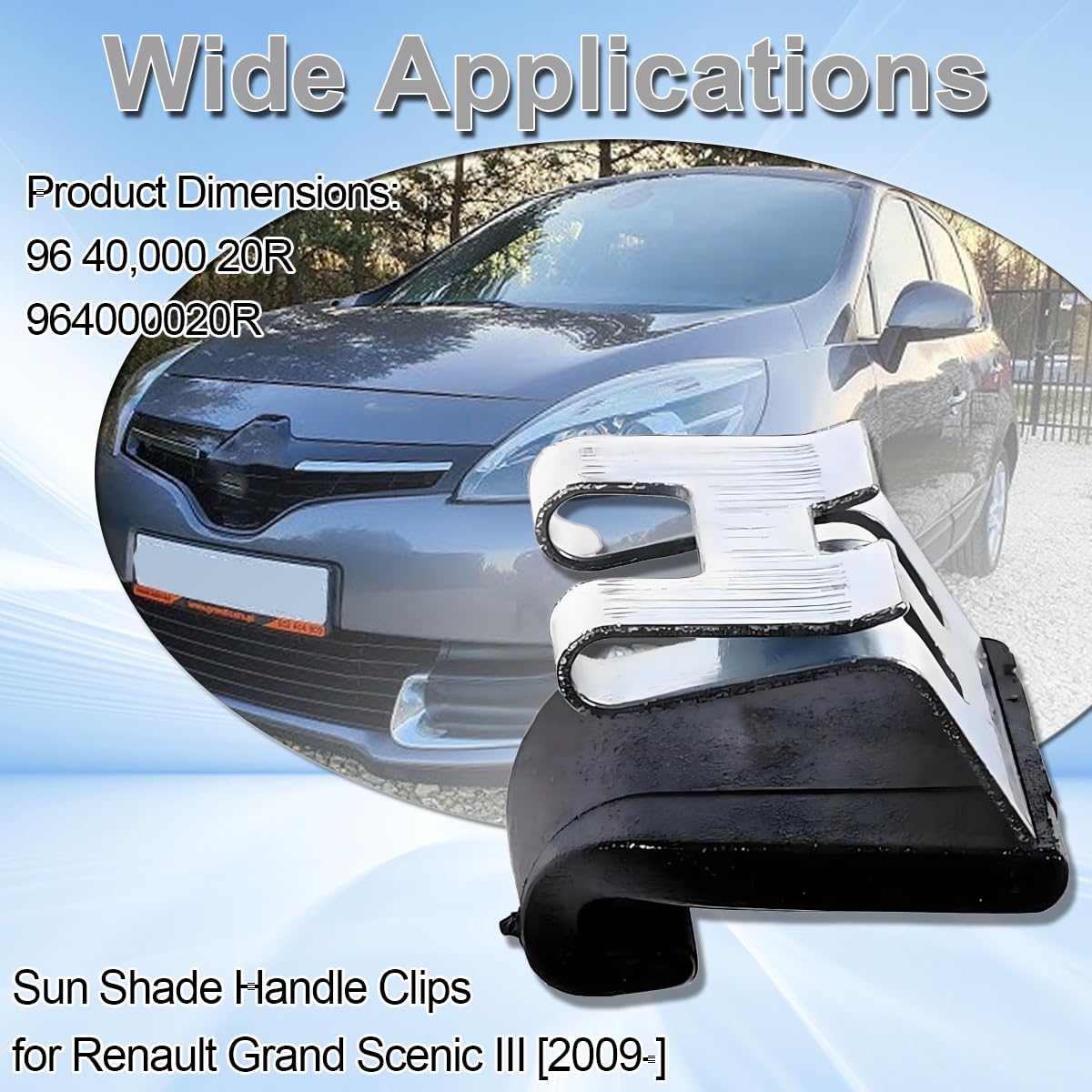 ZAMDOE 964000020R Hecktür Fenster Vorhang Sonnenschutz Griff Clips für Renault Grand Scenic III 3 MK3 Van [2009-] Sonnenschutzgriff-Clips für Hecktürfenstervorhänge Sonnenblenden-Cliphaken Ersatzteil