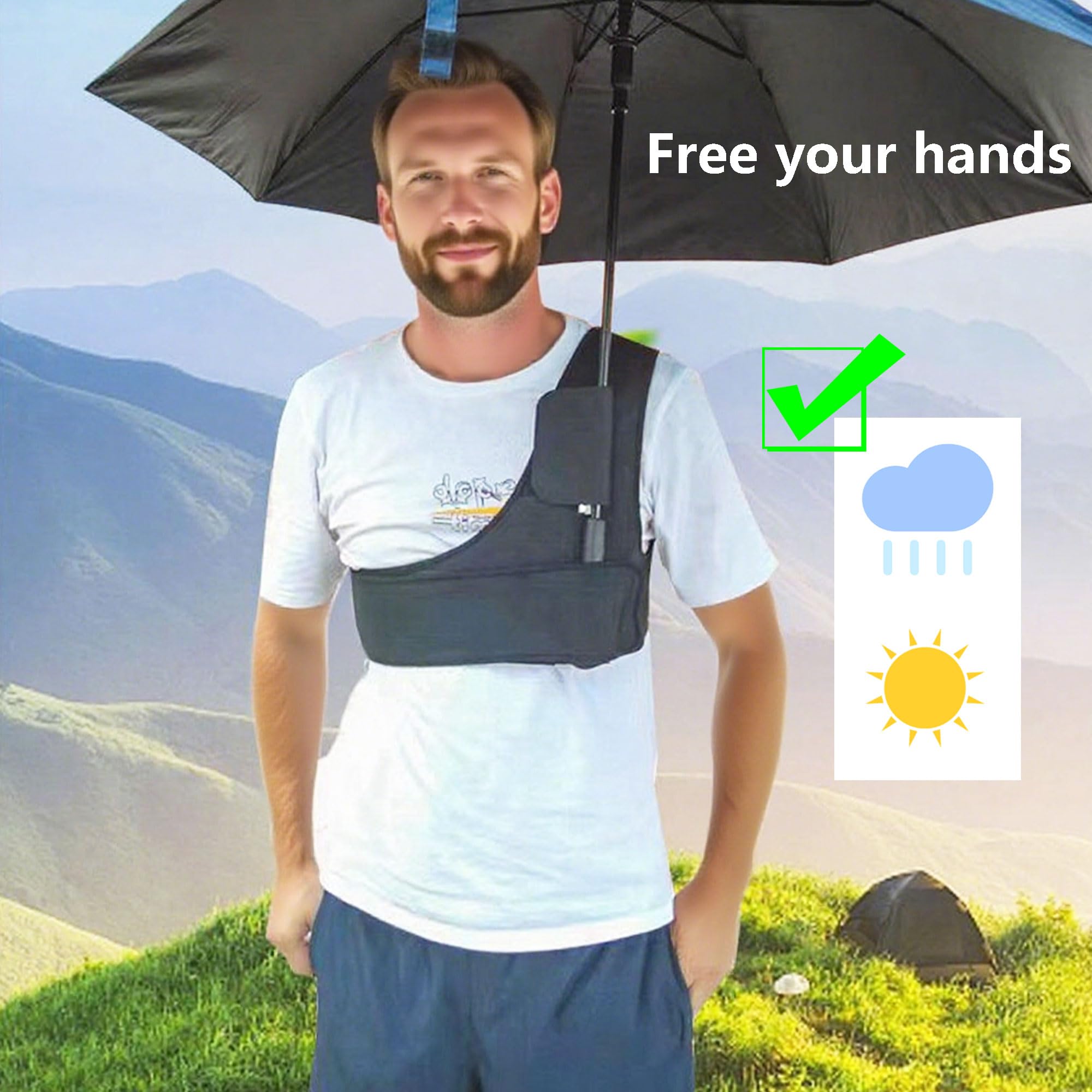 Sangle de Support de Parapluie Mains Libres Portable pour Parapluies Pliants