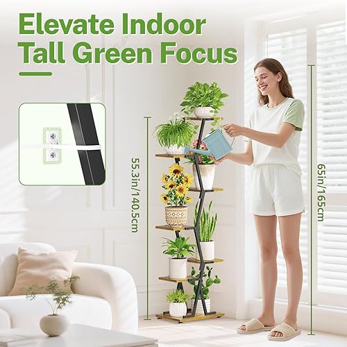 Miniatura 6 de iDavosic.ly Soporte para plantas de interior de 6 niveles, estante alto de esquina de metal y madera, estante de exhibición de orquídeas para sala