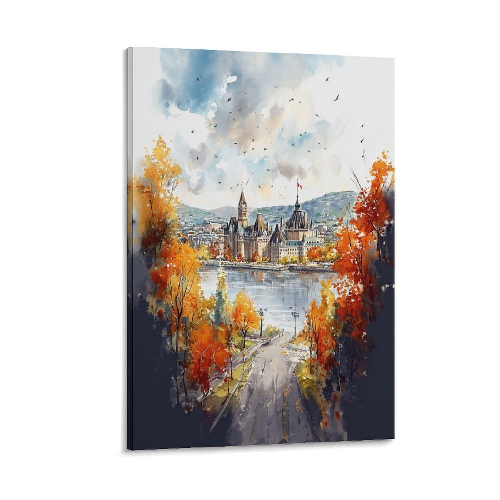 XWYMXZ Ottawa Watercolor Autumn 24x36inch(60x90cm) Vintage Travel Poster Watercolor Canvas Art