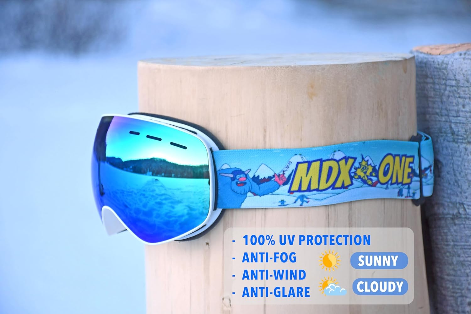 MDXONE kids ski snowboard Goggles toddlers boys girls youth Anti UV Anti Slip Anti-Fog age 3-14 -YETI graphics