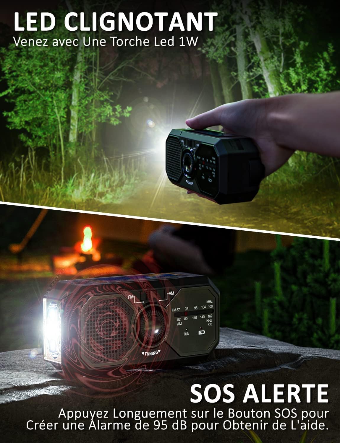 UOHHBOE Radio Solar Generador Portátil SOS Sirena AM/FM 2500 mAh carga a través de USB-C brújula