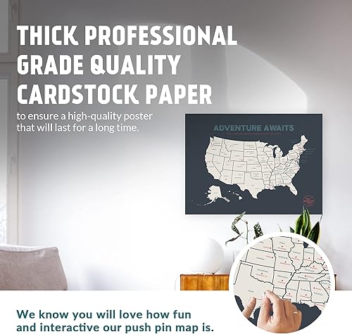 Miniatura 3 de Epic Adventure Maps Mapa de alfiler de Estados Unidos de 24 x 17 pulgadas, póster de mapa de viaje para marcar tus viajes alrededor de los Estados