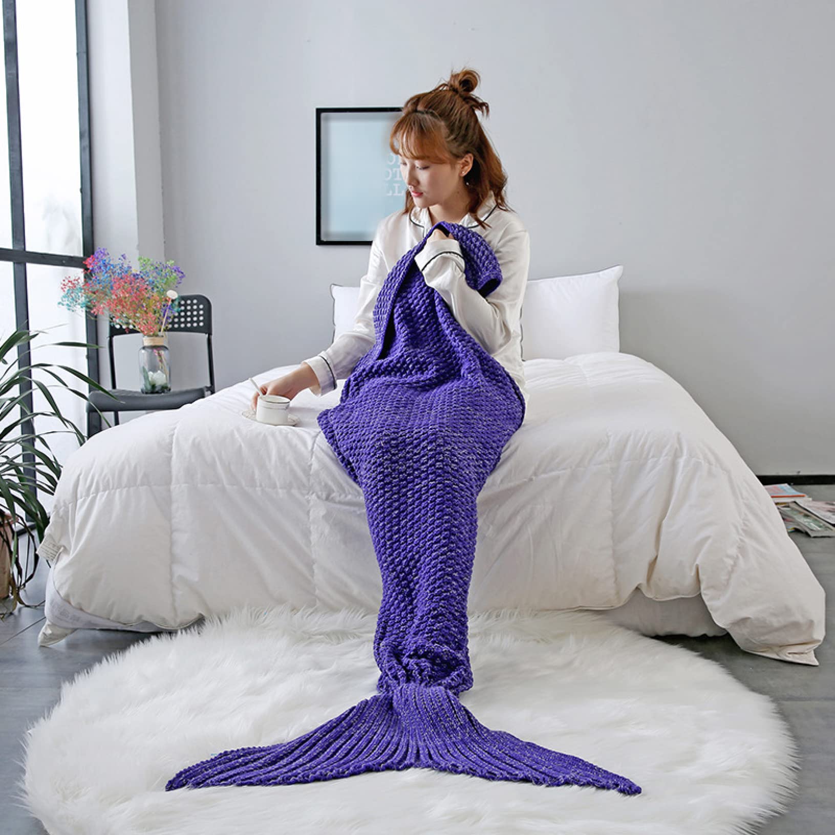 ブランケット 掛け毛布 人魚姫 マーメイド ニット ひざかけ 膝掛け