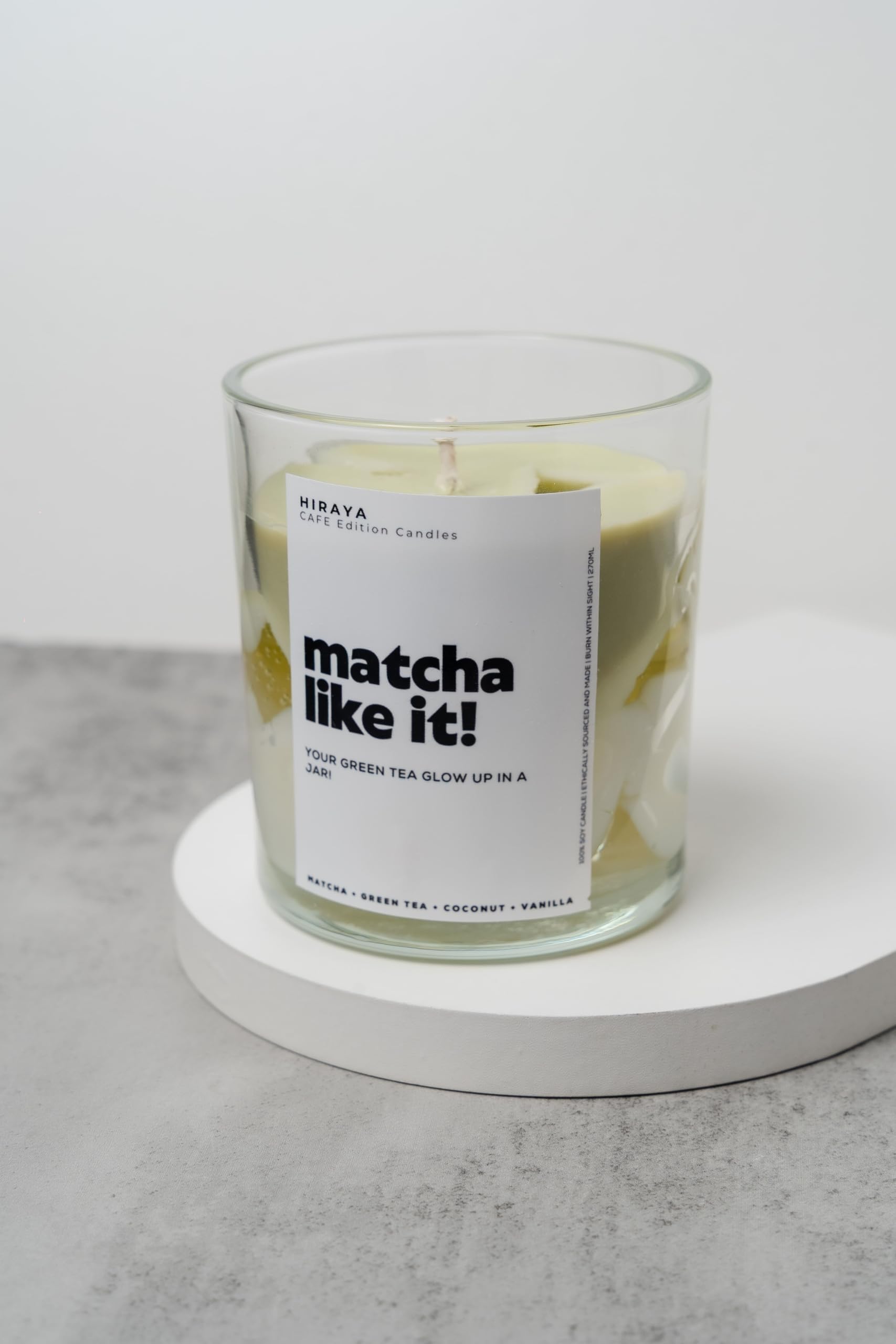 Hiraya Matcha Like It Scented Candle, Green Tea Coconut Vanilla, 100% Soy Wax, 300ml Glass Jar, 9cm x 11cm