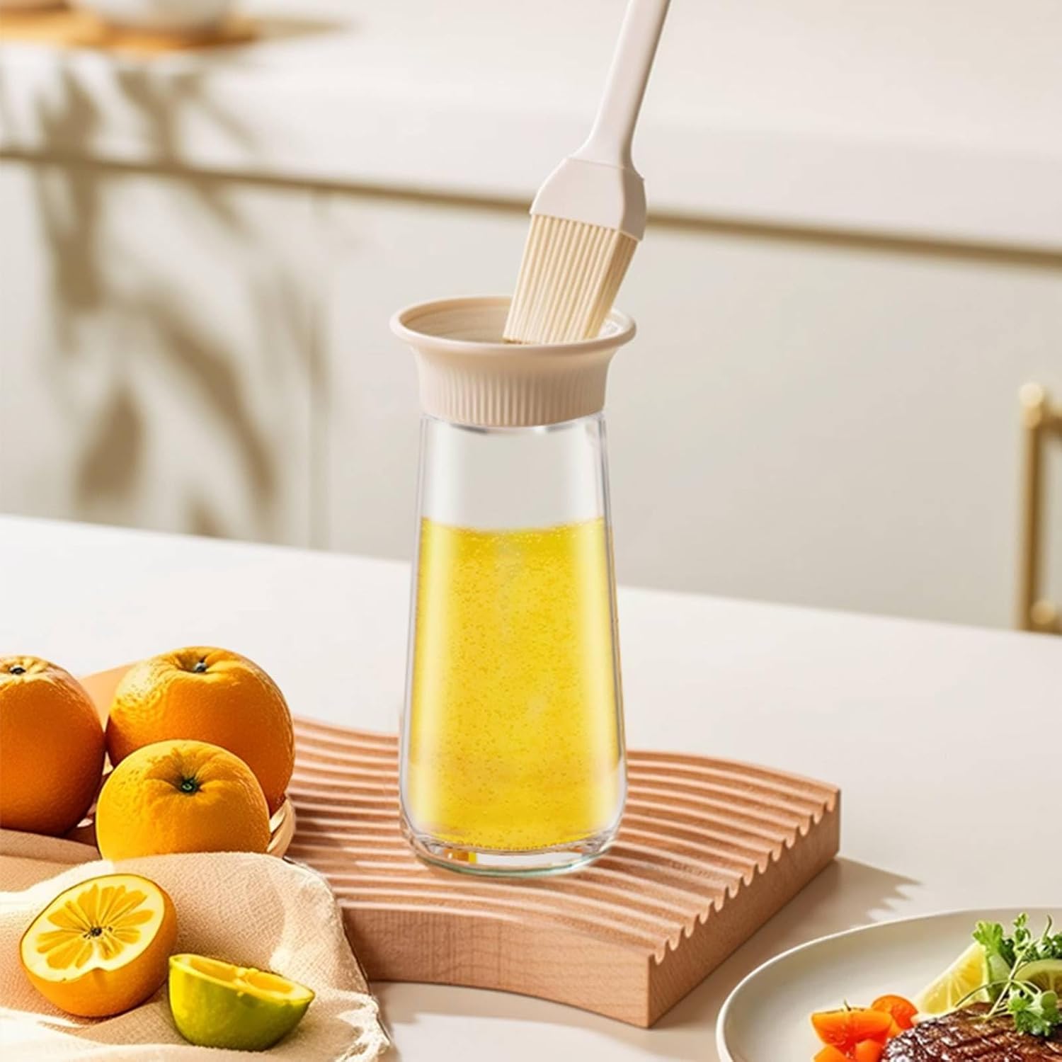 Oil Bottle with Brush, 9.5 oz Glass Olive Oil Dispenser (280ml)