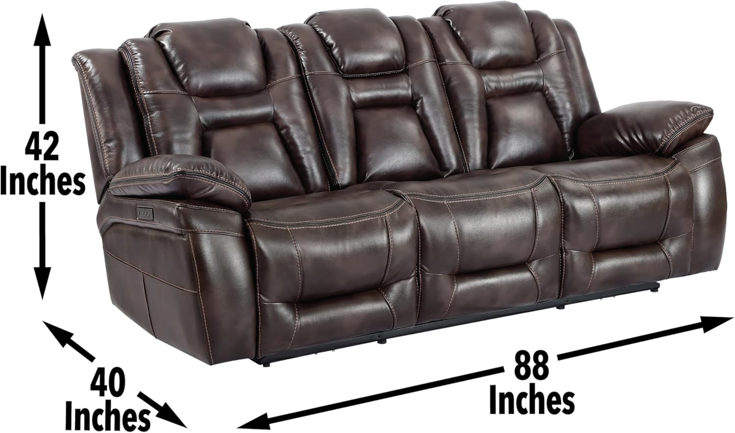 Oportuna Brown Faux Leather Power Reclining Sofa with Cup Holders