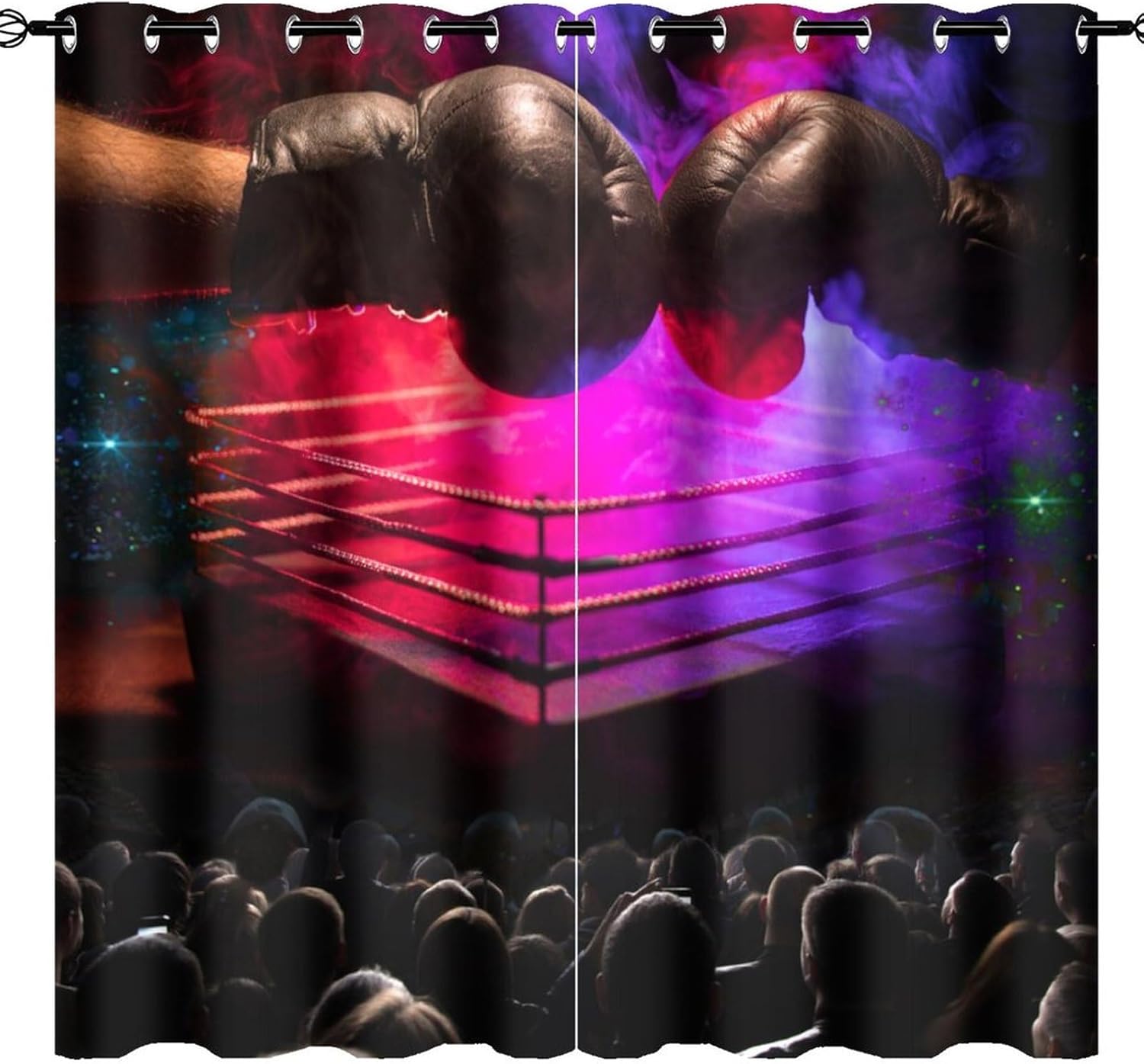 Cool Sport Boxing Theme Curtains for Living Room, Abstract Fighting Match Arena Boxing Gloves Rod Pocket Thermal Insulated,Noise Reduction 2 Panels 63" L x 31.5" W