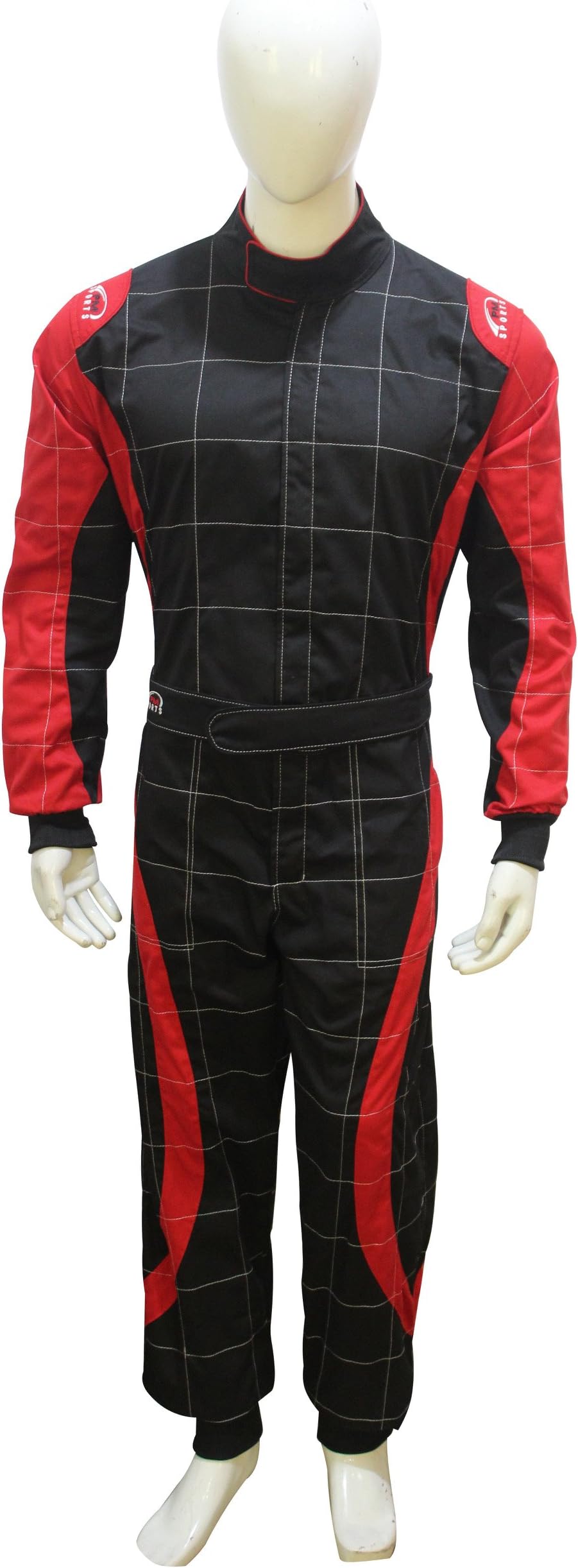 PM Sports Adult Go Kart Karting Suit Race Rally suits Poly cotton One Piece Karting Suit (Black & Red, S)