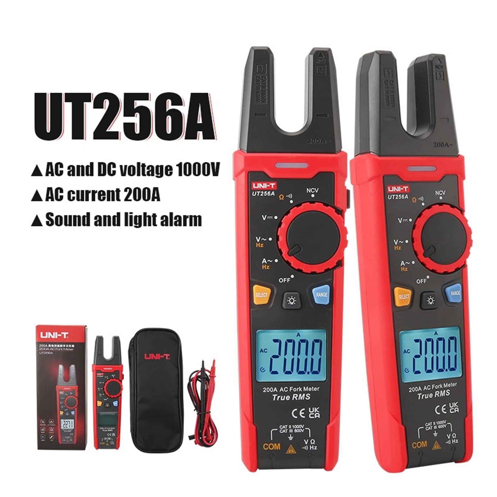 UT256 60A Pinza amperometrica digitale True RMS AC DC rilevamento NCV | Misura corrente AC DC e valori elettrici senza scollegare i circuiti per manutenzione e diagnosi(UT256A)