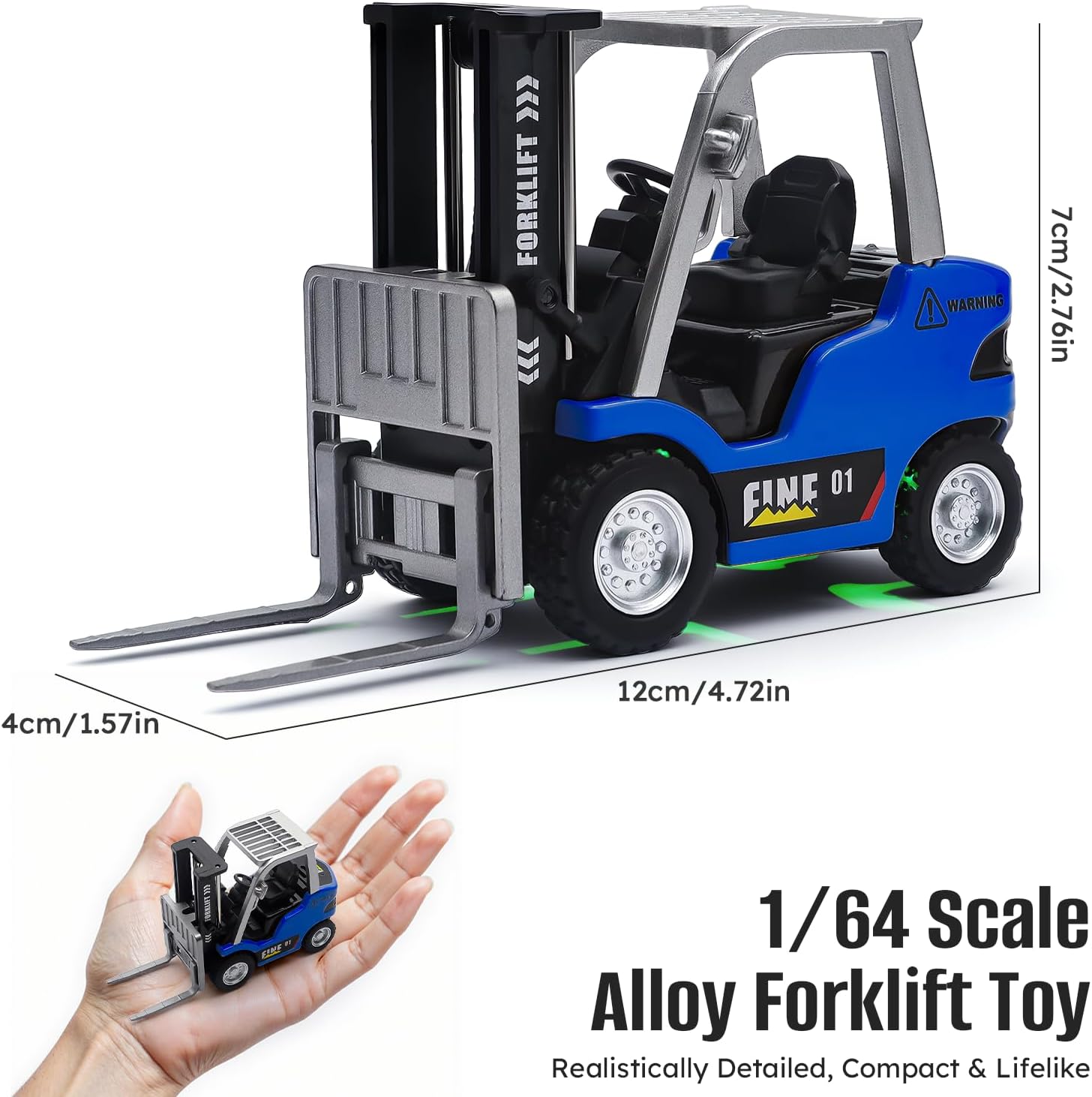 Snugzy 1/64 Mini RC Forklift Toy Remote Control Rechargeable 2 in 1 Transformable Lift Fork & Hook Construction Vehicle Gifts for Kids (Blue)