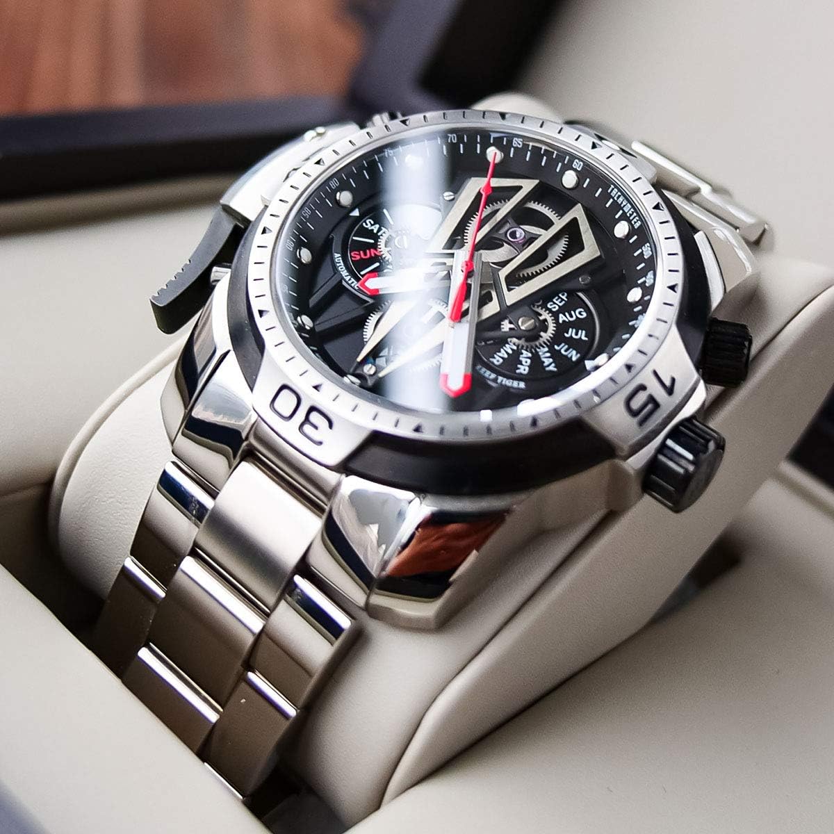 REEF TIGER Top Brand Sport Automatic Stainless Steel Men Muti-Functional Mechanical Watches RGA3591 RGA3591-YBY