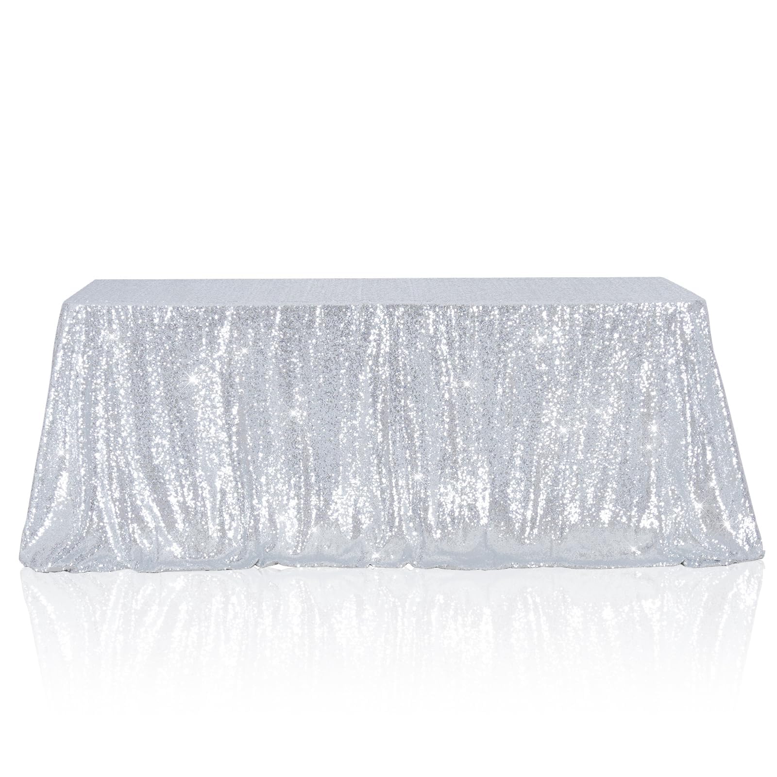 3E Home Silver Sequin Tablecloth,Rectangle Sequin Table Cover for Wedding Halloween Christmas Party Banquet 90" X 132" (229cm X 335cm)
