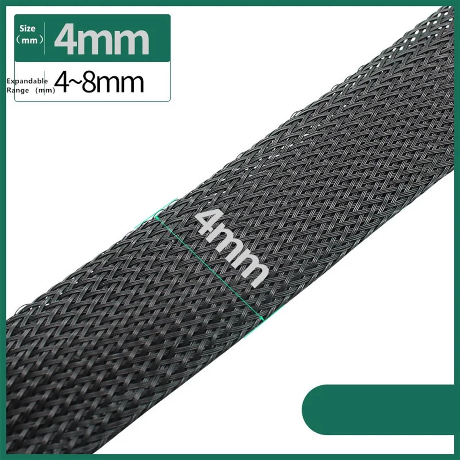 Funda Cables Electricos Manguito Trenzado Aislado Negro de 1/5/10/50/M, Manguito protección for prensaestopas Cable Alambre Apretado 4/6/8/10/12/14/20/25 mm(4MM,200 Meters)