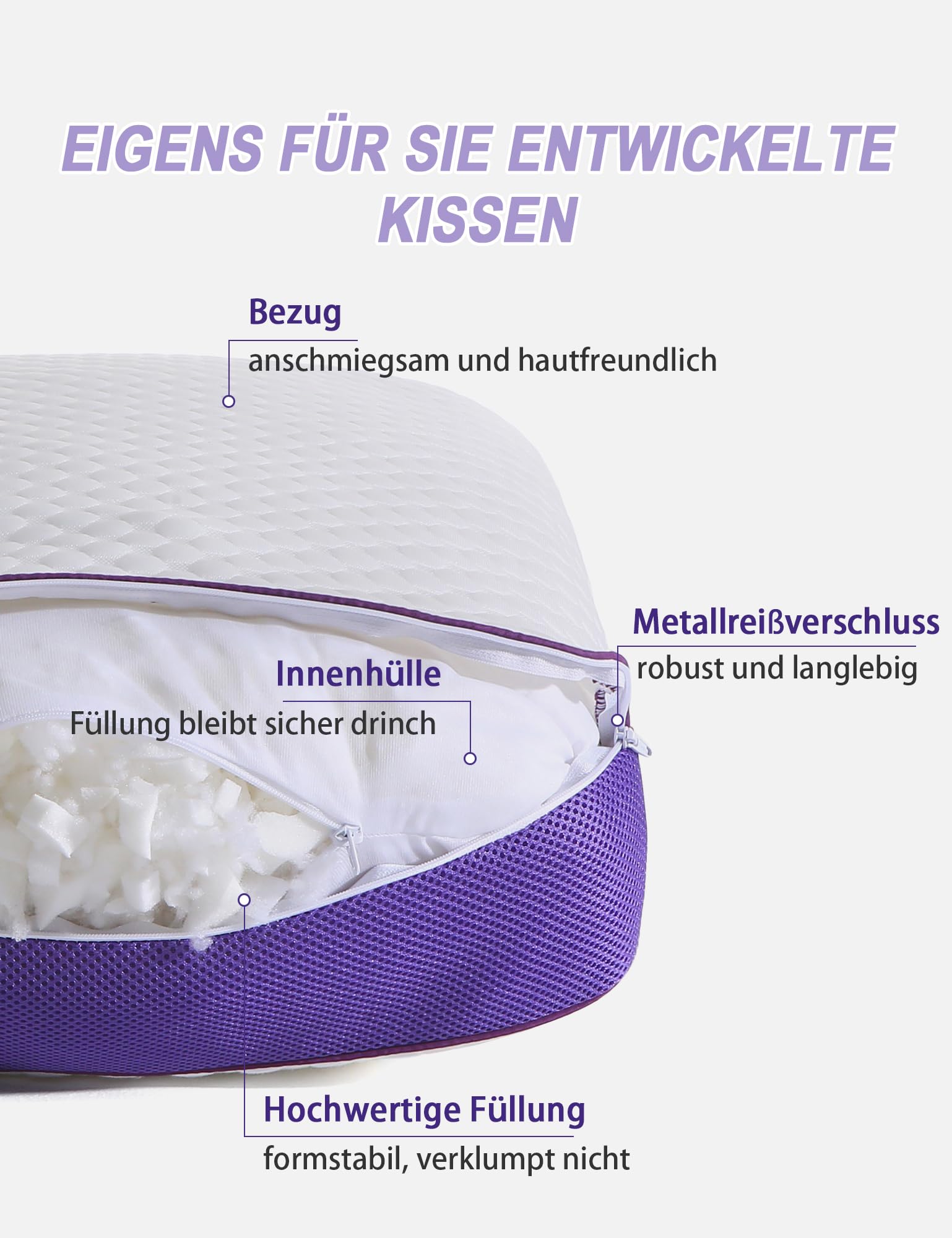 BPC Kopfkissen 50x75 cm 1er Set, Höhenverstellbares Memory Foam Kissen