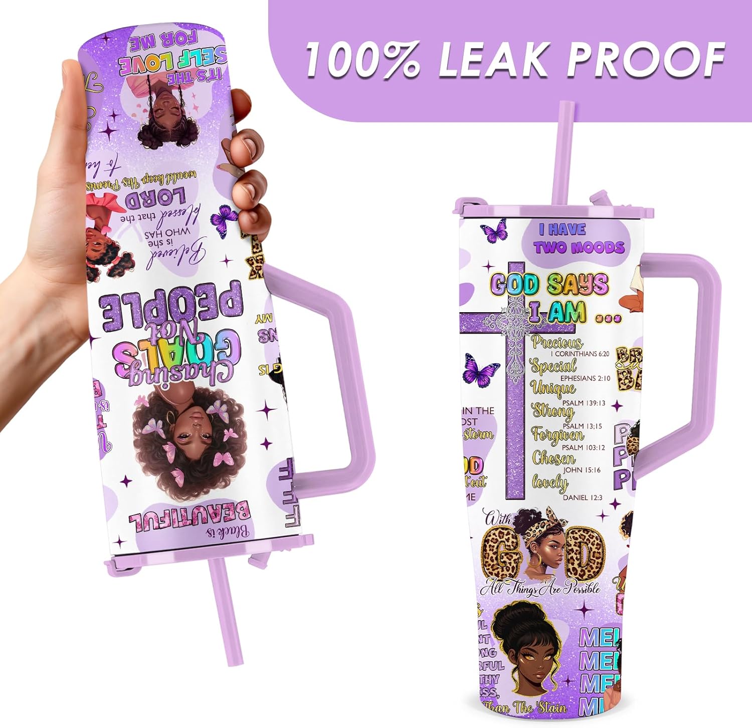 Black Girl Gifts for Women Girls - 40oz Black Girl Tumbler with Handle and Straws, Leak-proof, Stainless Steel Insulated Travel Coffee Mugs, Fashion Themed Cups, Birthday Christmas Gifts (1 pc) - Image 7