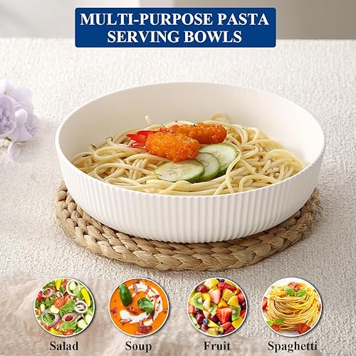 Miniatura 8 de HOMQUEN Juego de 6 cuencos para pasta, cuencos de ensalada de 37 onzas, cuencos de sopa blancos, cuencos grandes para servir pasta, cuencos de