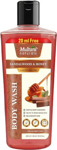 Multani Naturals Sandalwood & Honey Body Wash I Ayurvedic Body Wash with Sandalwood & Almond Oil and Aloe Vera Extracts for Men & Women – its Unisex I Herbal Body Cleanser for Healing & soothing your Body I Paraben Free I Sulphate Free I Kind to All Skin Types I (270ml)