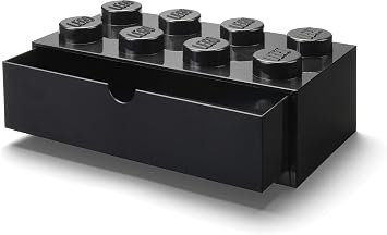 Room Copenhagen Lego Storage Brick 8 Desk Drawer, 8-Stud Stackable Tabletop Storage Box, 12.4 x 6.2 x 4.4 in, Black