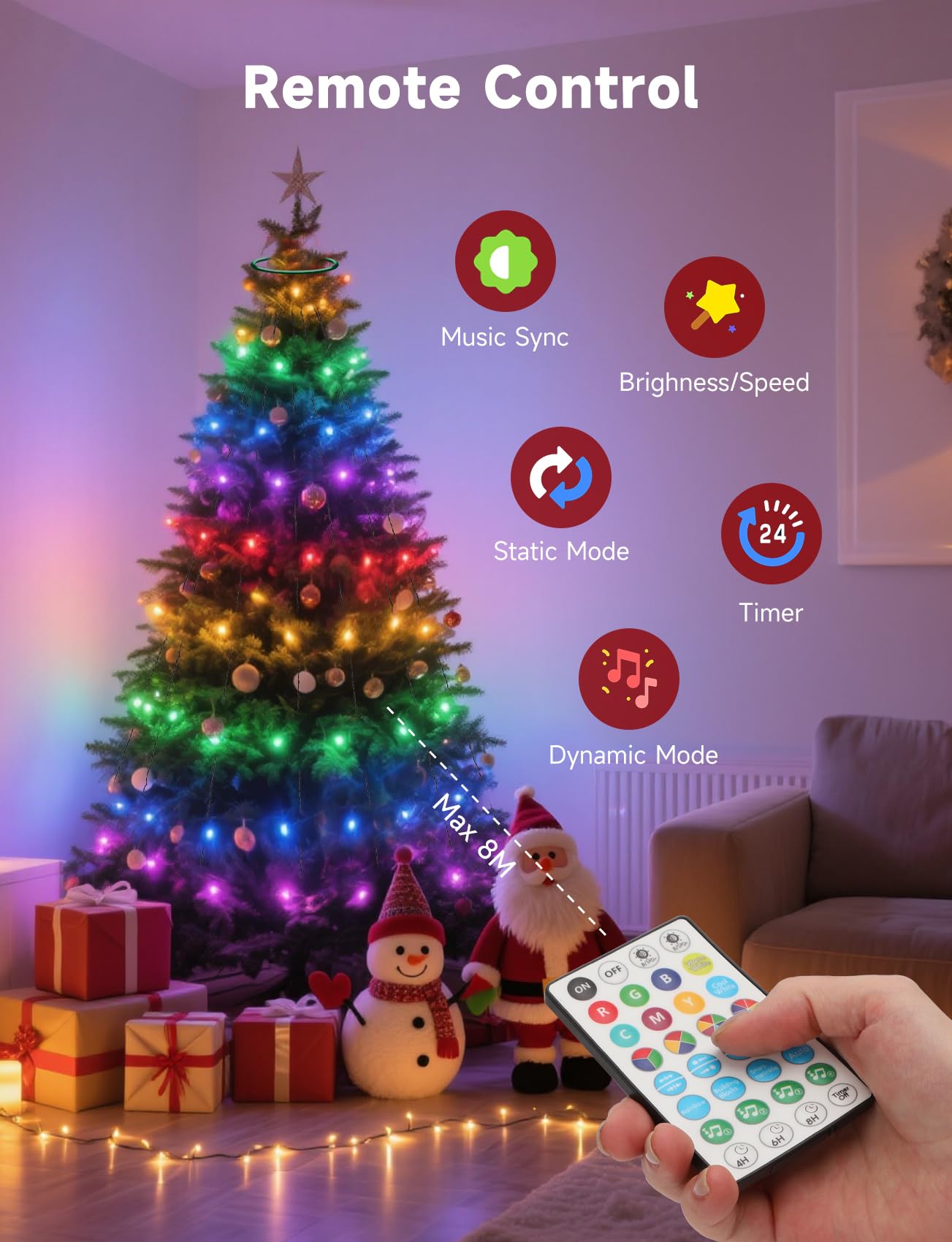 Aigostar RGBIC Smart Lichterkette mit Ring für Weihnachtsbaum, 1.5M 150 LEDs, APP & Fernbedienung, Musik-Sync, 39 Dynamische Effekte, 150+ Szenen, Wasserdicht Christbaumbeleuchtung, 2 Sets