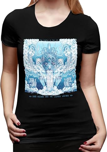 Womens King Gizzard and The Lizard Music Wizard Band Short Sleeve T-Shirts Tops,Cute Crewneck Graphic Tees for Women Girls X-Large Black T-Shirts