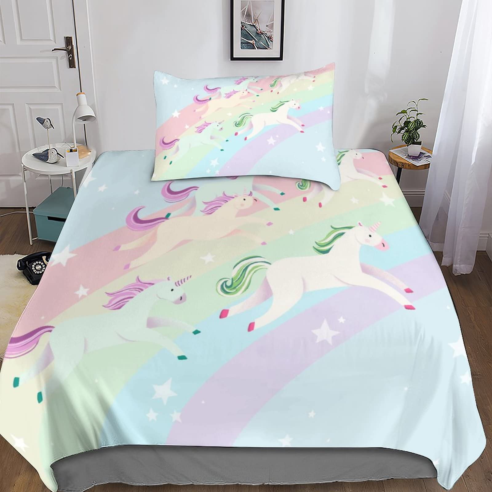 Housse de couette licorne en microfibre confortable pour lit single 3 pièces