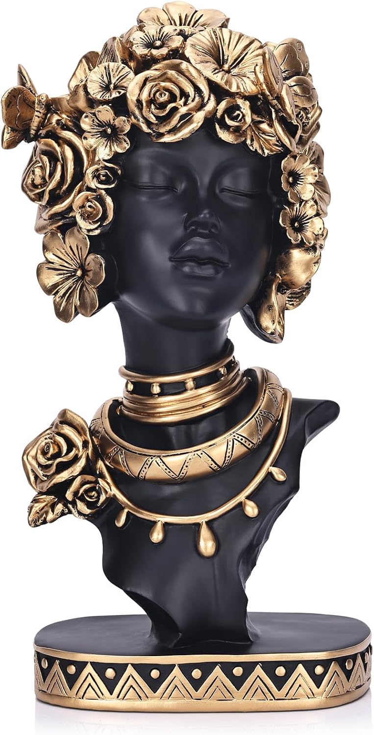 African American Woman Bust Statue, Vintage African Figurines and Sculptures, Elegant Art Decor for Home and Office, Ornamental Accent for Living Room, Bookshelf – Perfect Housewarming Gift