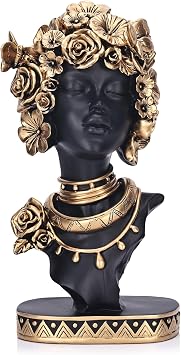 African American Woman Bust Statue, Vintage African Figurines and Sculptures, Elegant Art Decor for Home and Office, Ornamental Accent for Living Room, Bookshelf Perfect Housewarming Gift