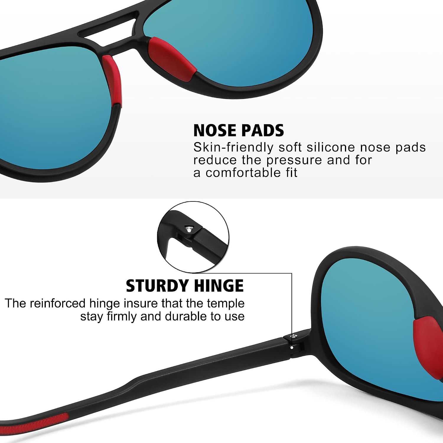 STORYCOAST Polarized Aviator Sunglasses for Men Women Classic Retro Aviators Sports Driving Running Sun Glasses 3Pack-Black+Red+Blue image 6