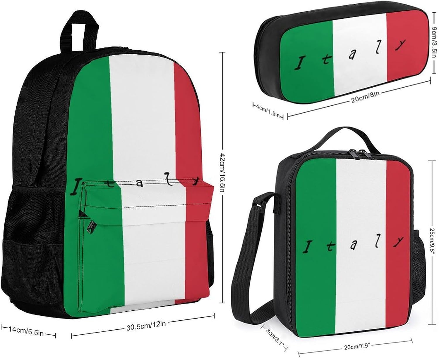 Italy Flag Italian Cute 3Pcs Backpack Sets image 2