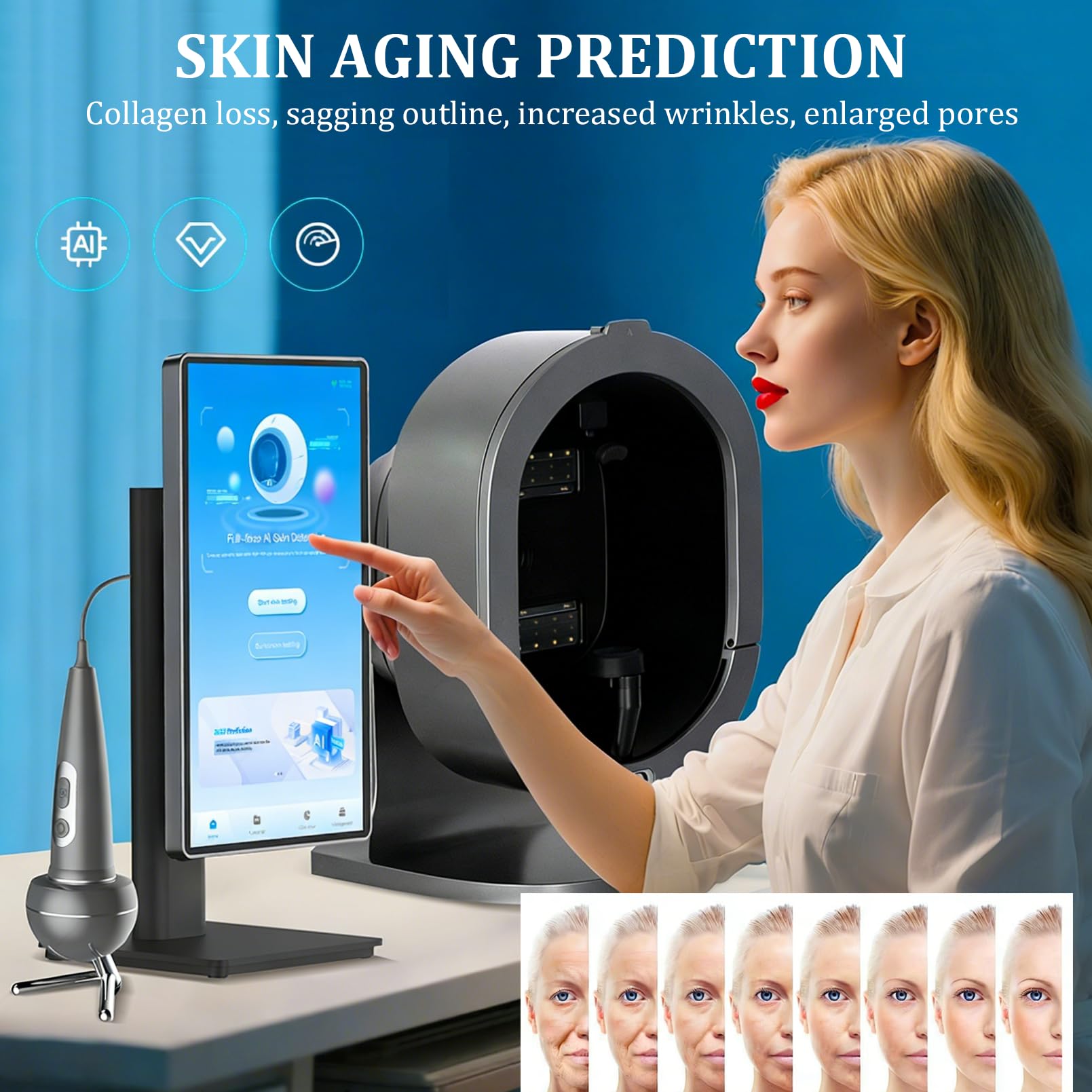 Analizzatore Cutaneo Professionale Scanner Multispettrale 21.5 Pollici per Analisi Acne Pigmentazione Raggi UV Microflora