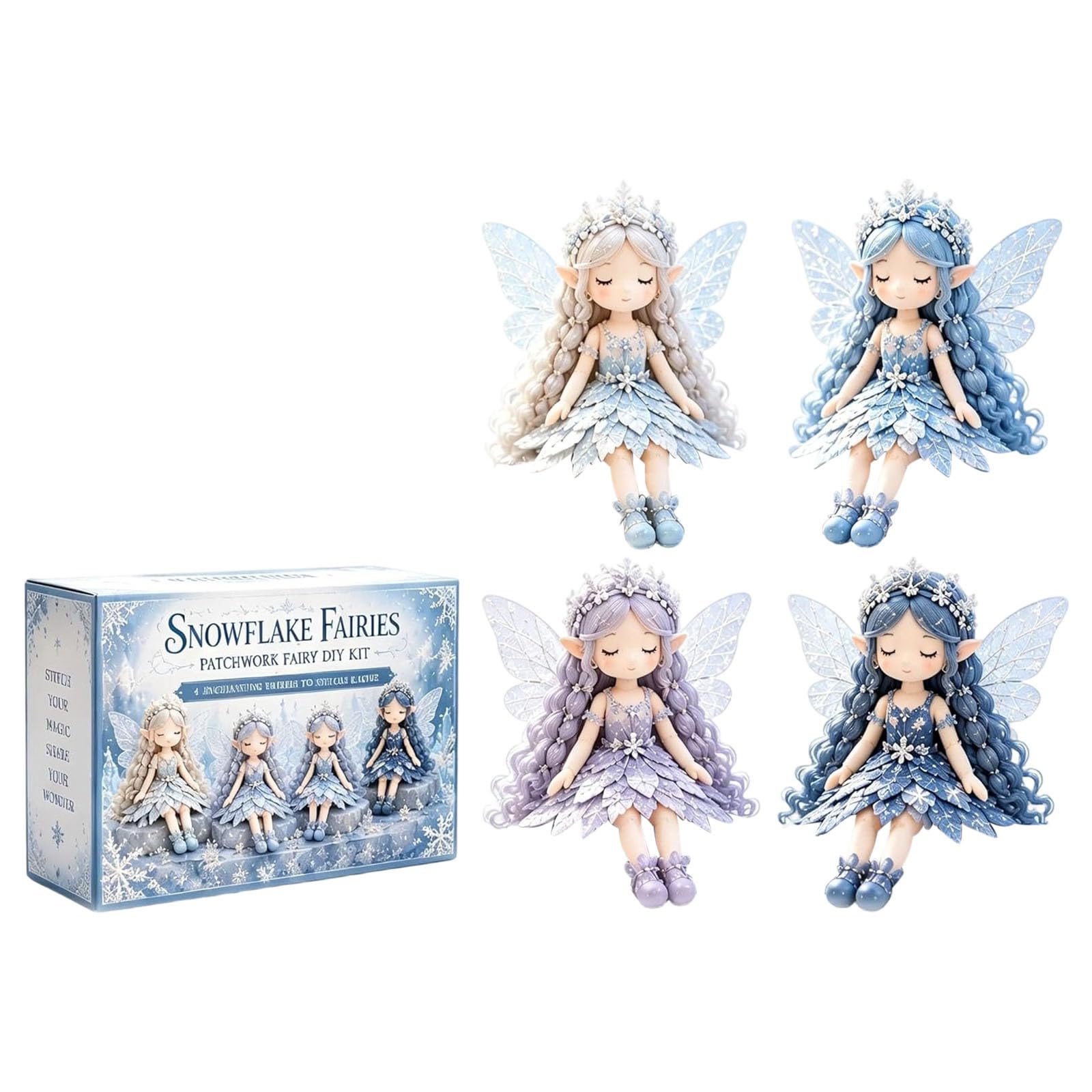 Patchwork Fairy Doll DIY Sewing Kit with Pre-Cut Materials,Make 4 Fairy Dolls, Beginner Friendly, All Materials Included, No Glue Required, Adults & Beginners (Set 6)