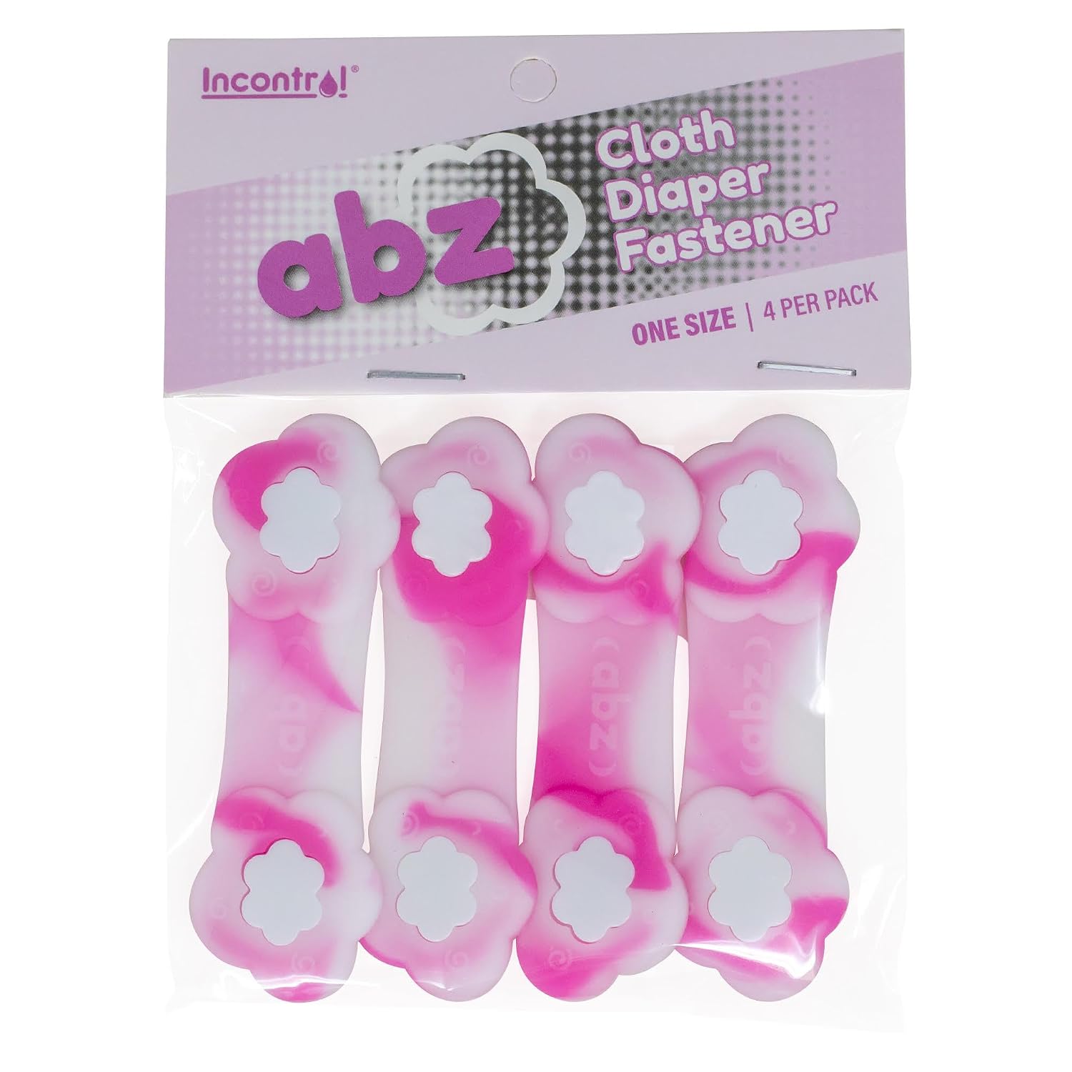 ABZ Pin Free Cloth Diaper Fasteners for Prefolds, Pre-Flats or Flat Diapers - 4 Pack - Cotton Candy