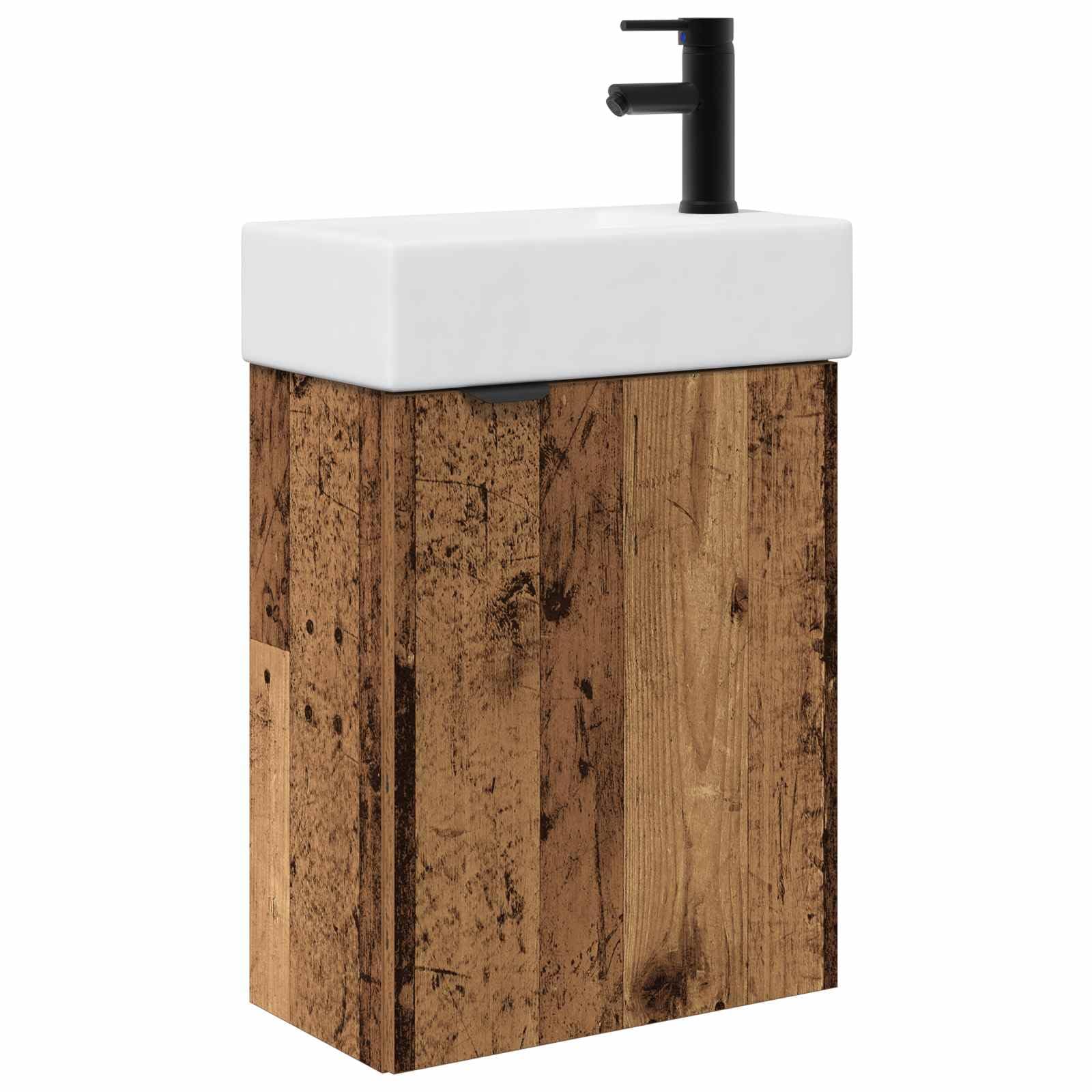 Armario de baño de madera con sistema de desagüe | Múltiples compartimentos, instalación de puerta flexible, acabado pulido, para baños modernos
